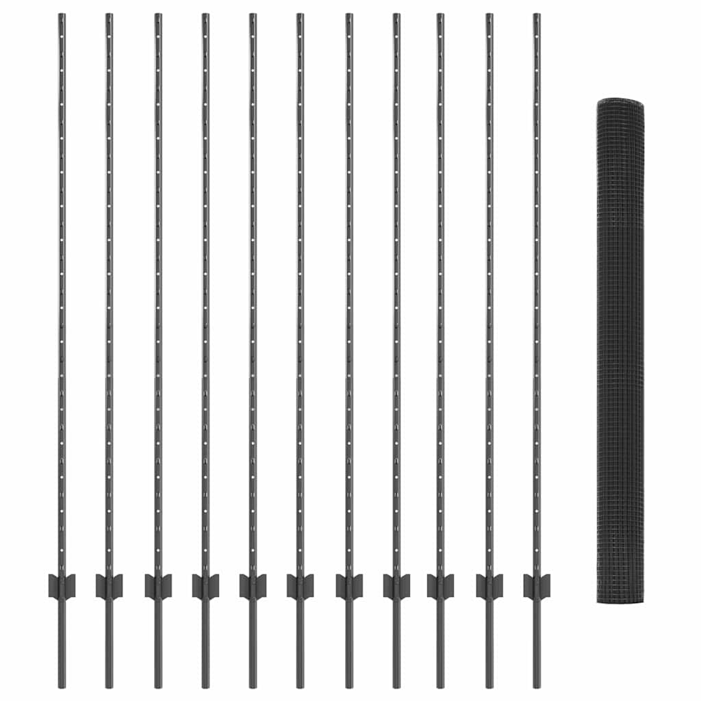 Svejsede trådhegn med stolper 25 x 1,6 m PVC-belagt stål Grå