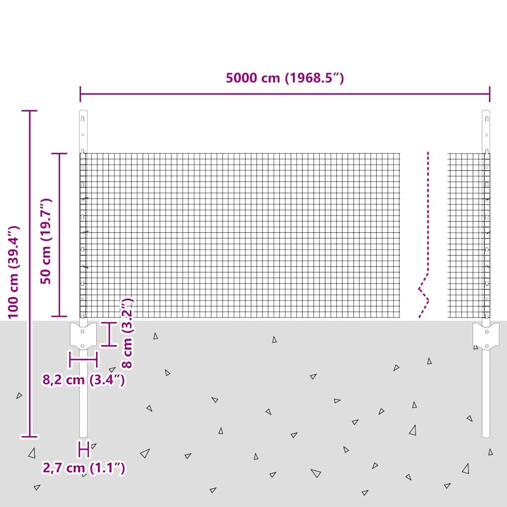 Svejsede trådhegn med stolper 50 x 0,5 m PVC-belagt stål Grå