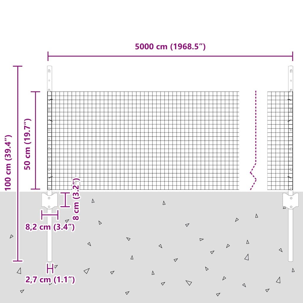 Svejsede trådhegn med stolper 50 x 0,5 m PVC-belagt stål Grå