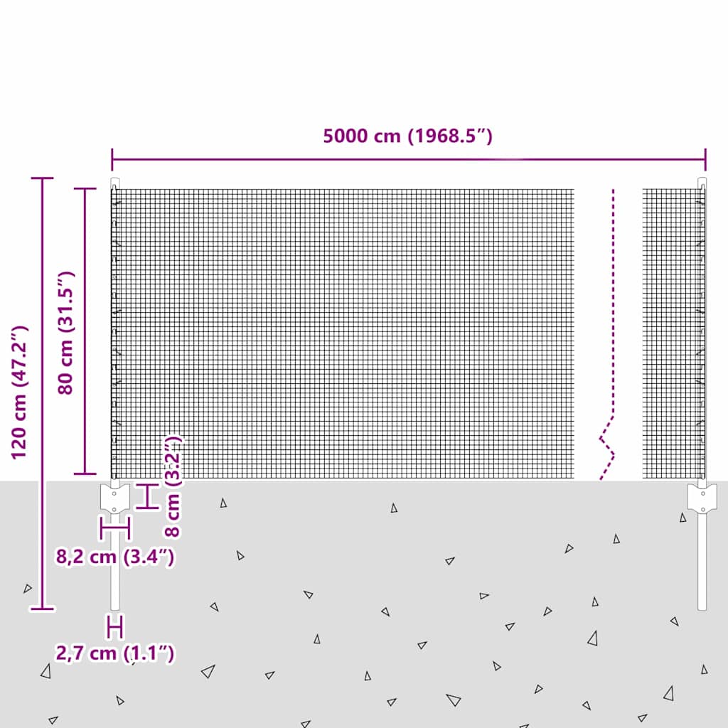 Svejsede trådhegn med stolper 50 x 0,8 m PVC-belagt stål Grå