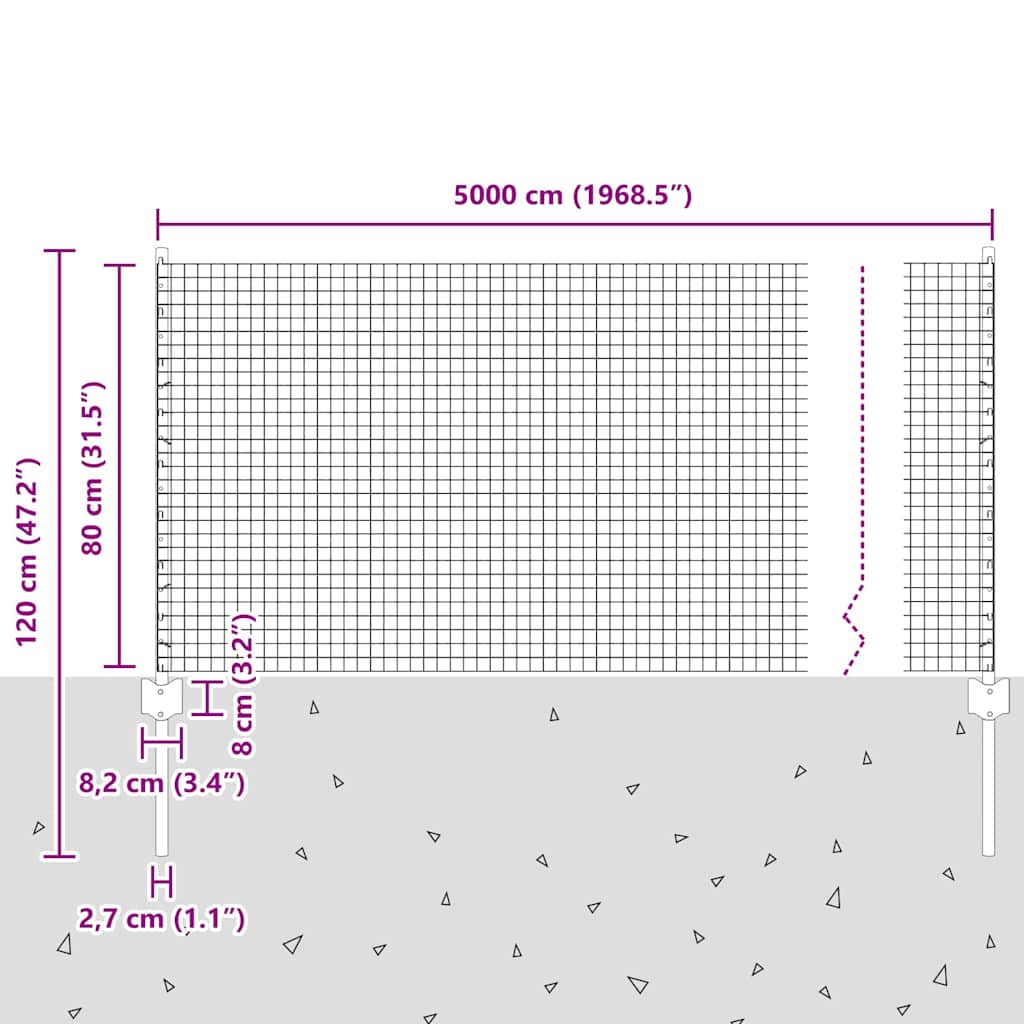 Svejsede trådhegn med stolper 50 x 0,8 m PVC-belagt stål Grå