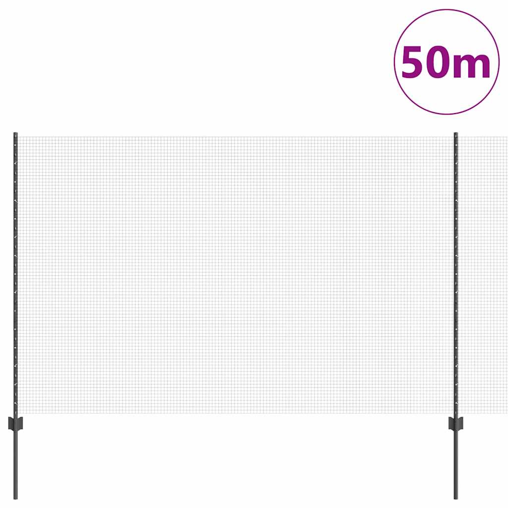 Svejsede trådhegn med stolper 50 x 1,5 m PVC-belagt stål Grå