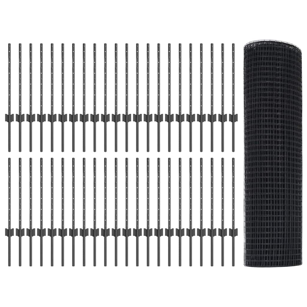 Svejsede trådhegn med stolper 100 x 0,5 m PVC-belagt stål Grå