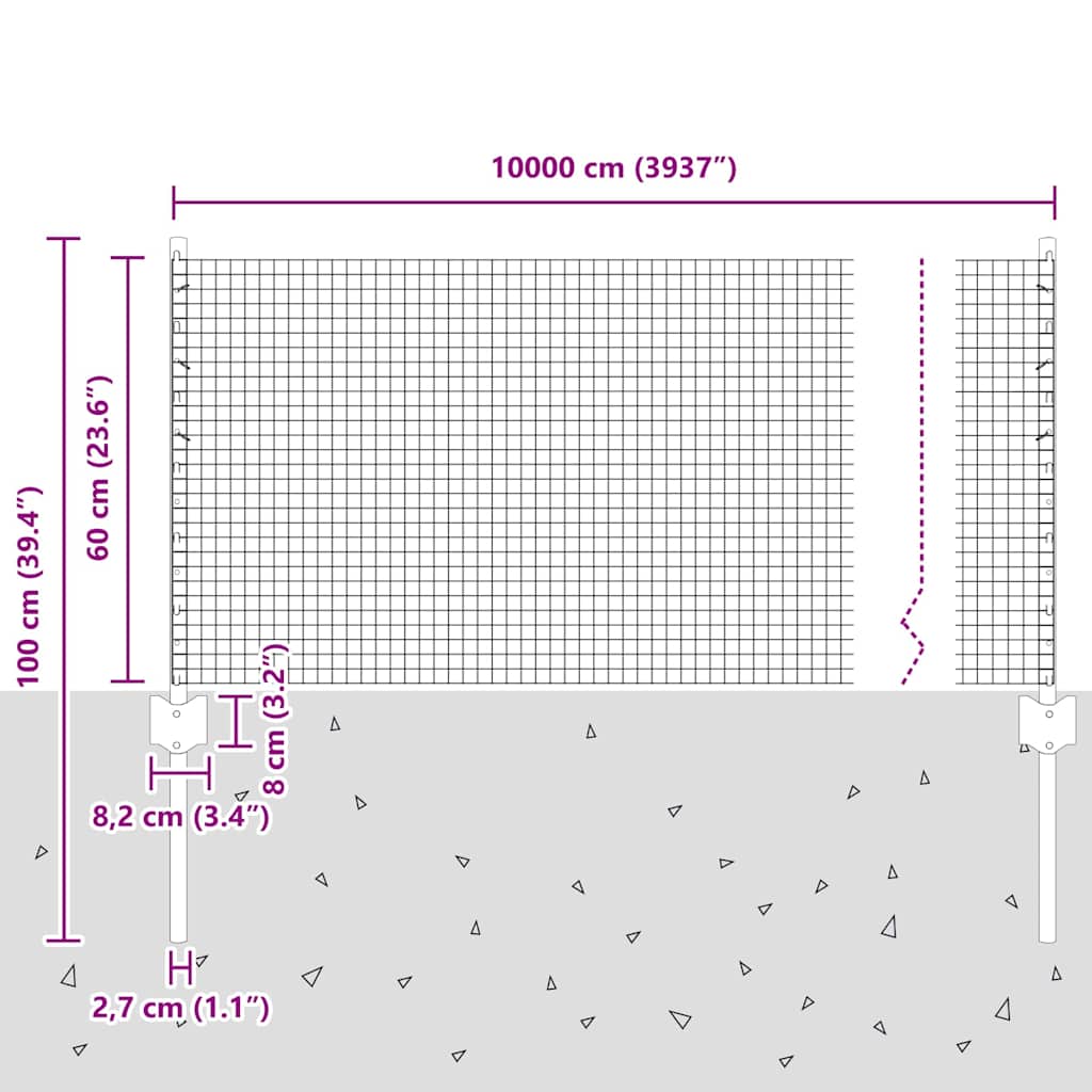 Svejsede trådhegn med stolper 100 x 0,6 m PVC-belagt stål Grå