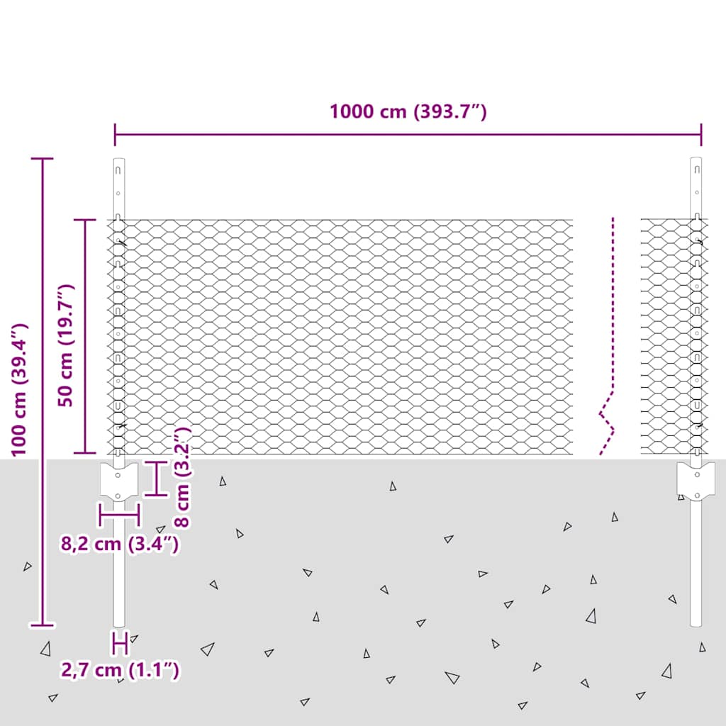 Sekskantet hegn med stolpe 10 x 0,5 m PVC-belagt stål Grøn Mesh