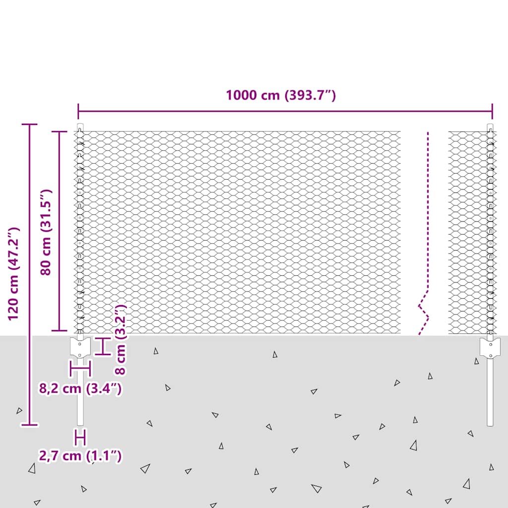 Sekskantet hegn med stolpe 10 x 0,8 m PVC-belagt stål Grøn Mesh