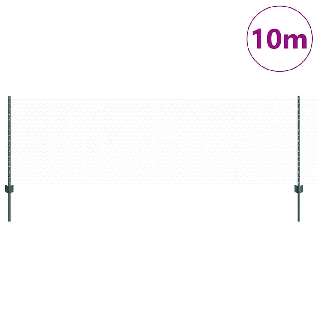 Sekskantet hegn med stolpe 10 x 0,8 m PVC-belagt stål Grøn Mesh