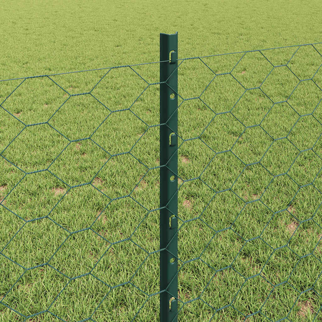 Sekskantet hegn med stolpe 10 x 0,8 m PVC-belagt stål Grøn Mesh