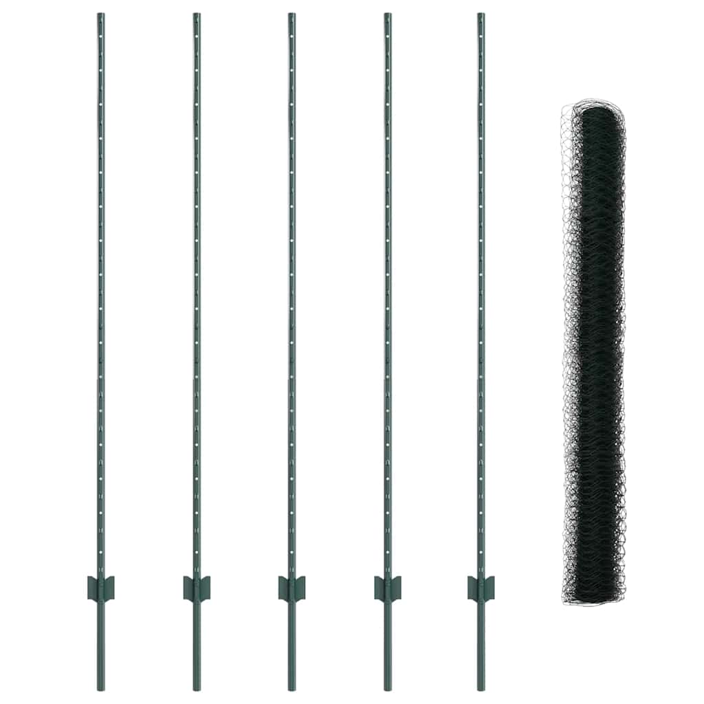 Sekskantet hegn med stolpe 10 x 1,6 m PVC-belagt stål Grøn Mesh