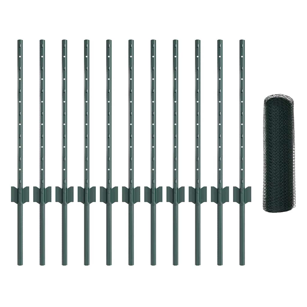Sekskantet hegn med stolpe 25 x 0,5 m PVC-belagt stål Grøn Mesh