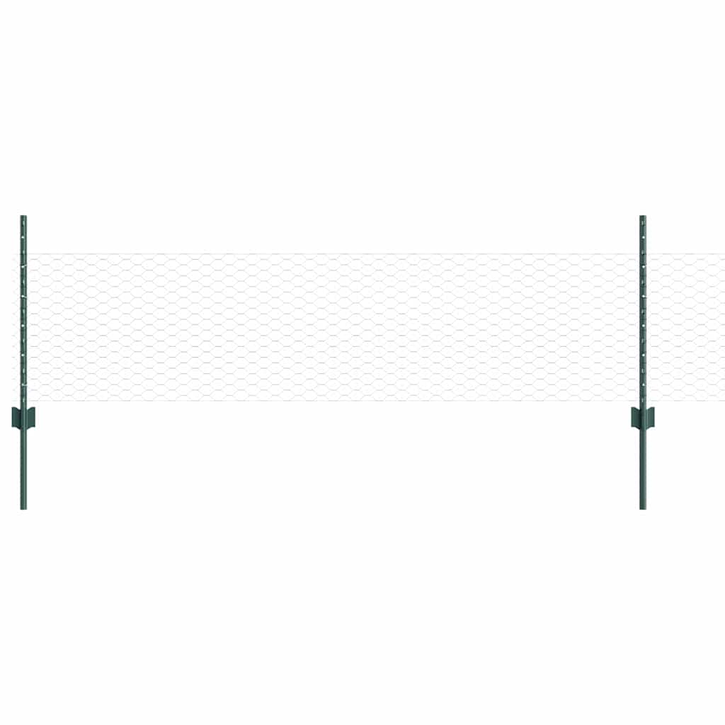 Sekskantet hegn med stolpe 25 x 0,5 m PVC-belagt stål Grøn Mesh