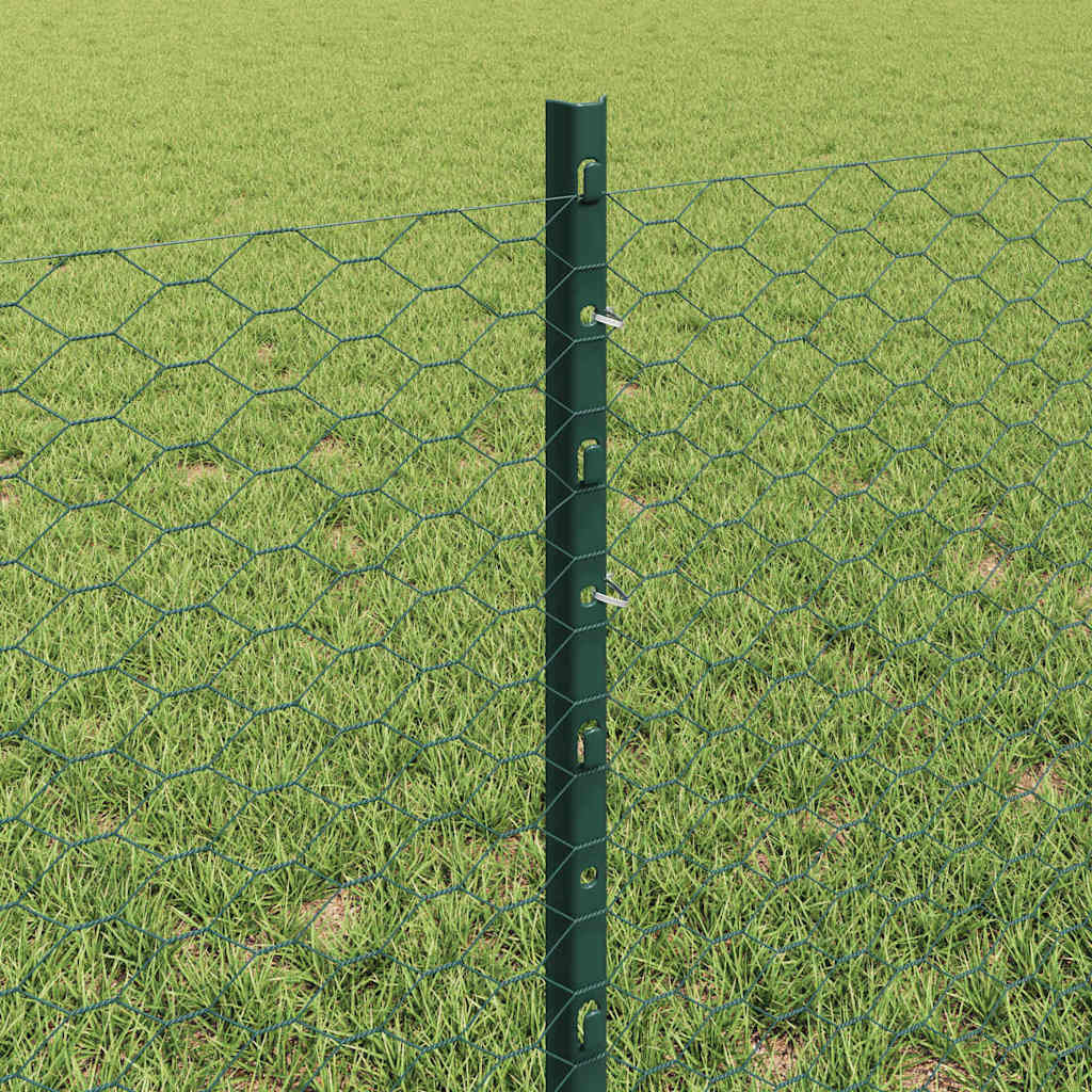 Sekskantet hegn med stolpe 25 x 0,6 m PVC-belagt stål Grøn Mesh