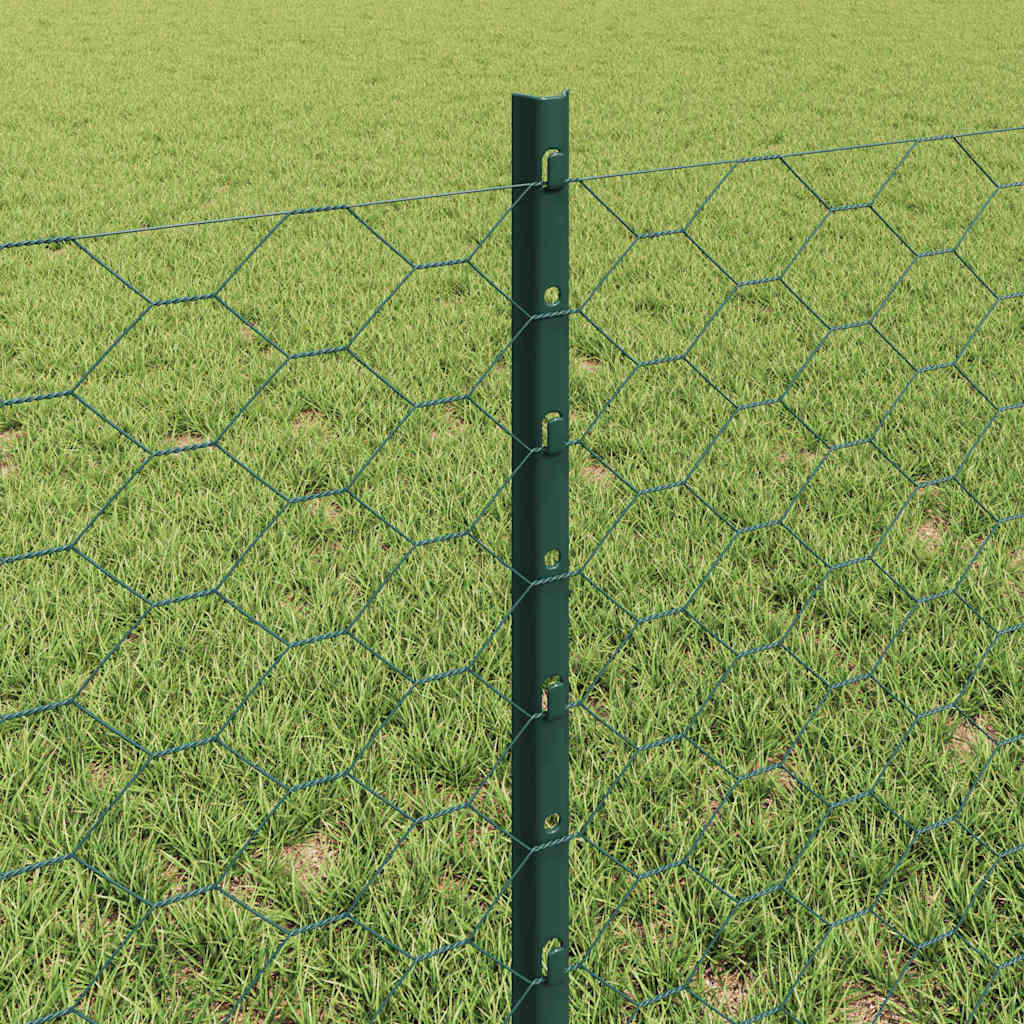 Sekskantet hegn med stolpe 25 x 0,6 m PVC-belagt stål Grøn Mesh