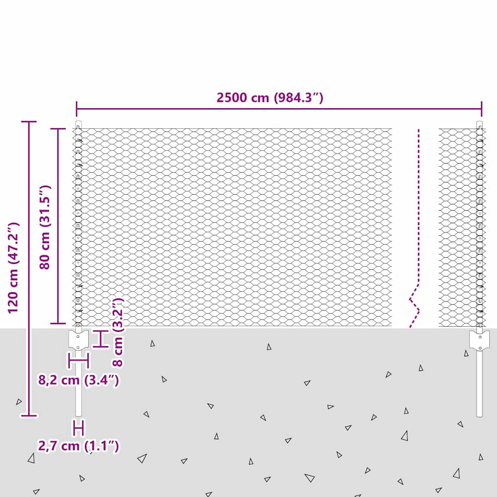Sekskantet hegn med stolpe 25 x 0,8 m PVC-belagt stål Grøn Mesh