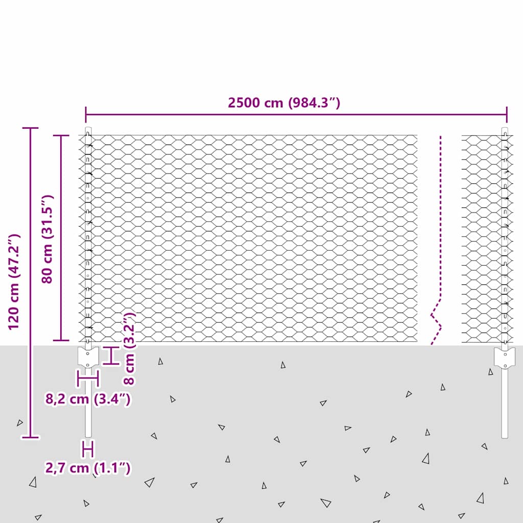 Sekskantet hegn med stolpe 25 x 0,8 m PVC-belagt stål Grøn Mesh