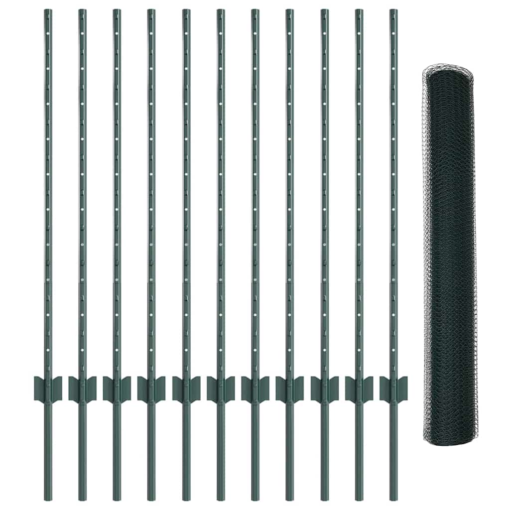 Sekskantet hegn med stolpe 25 x 1 m PVC-belagt stål Grøn Mesh