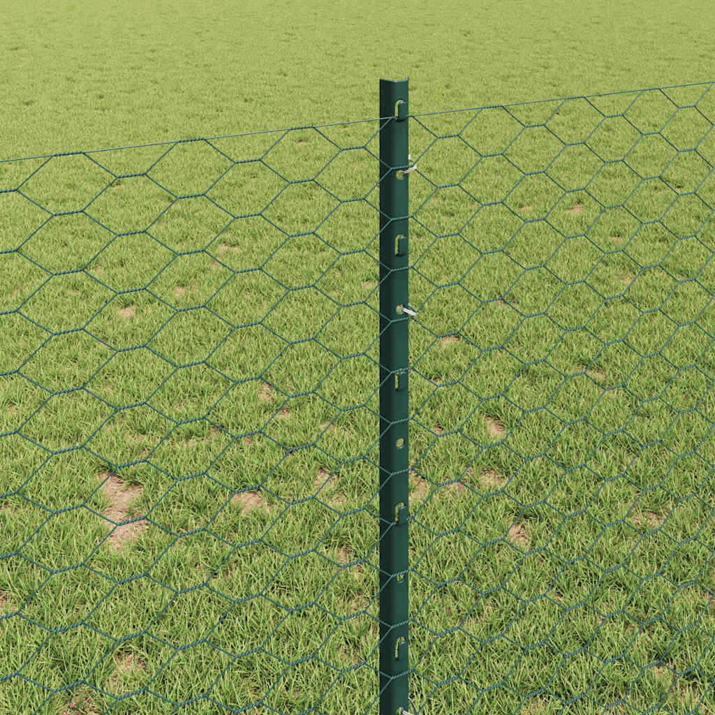 Sekskantet hegn med stolpe 25 x 1 m PVC-belagt stål Grøn Mesh