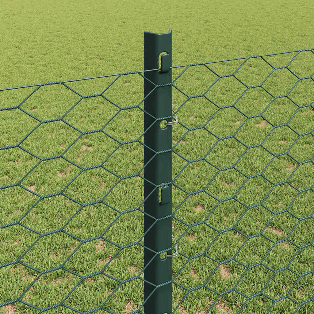 Sekskantet hegn med stolpe 25 x 1,2 m PVC-belagt stål Grøn Mesh
