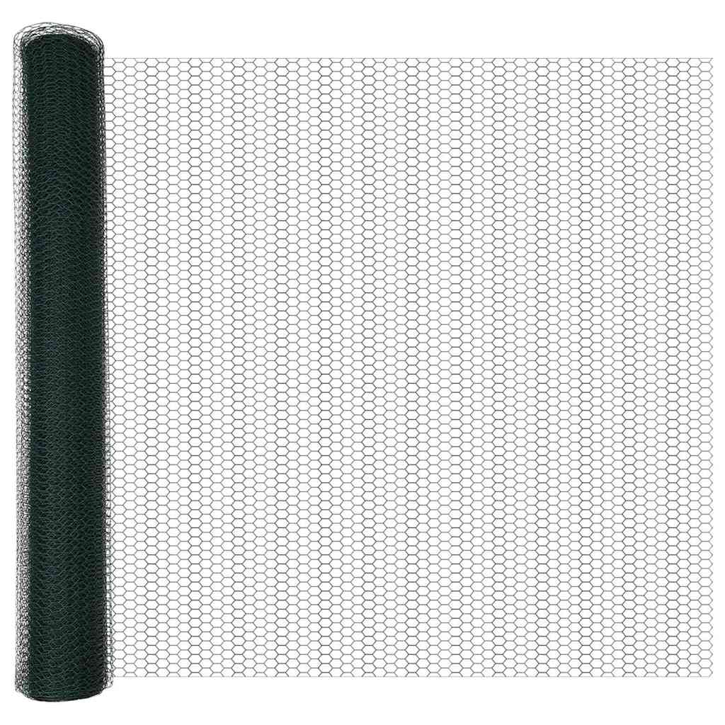 Sekskantet hegn med stolpe 25 x 1,2 m PVC-belagt stål Grøn Mesh