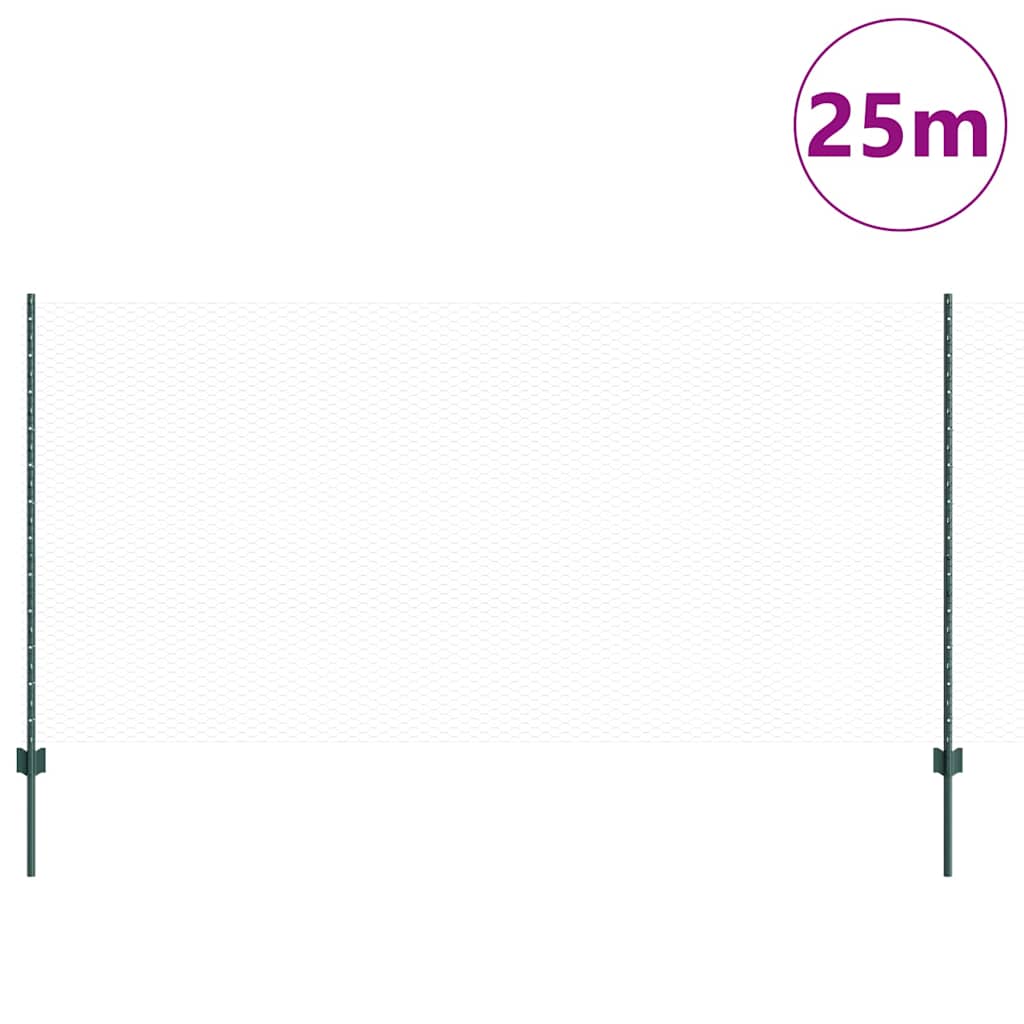 Sekskantet hegn med stolpe 25 x 1,2 m PVC-belagt stål Grøn Mesh