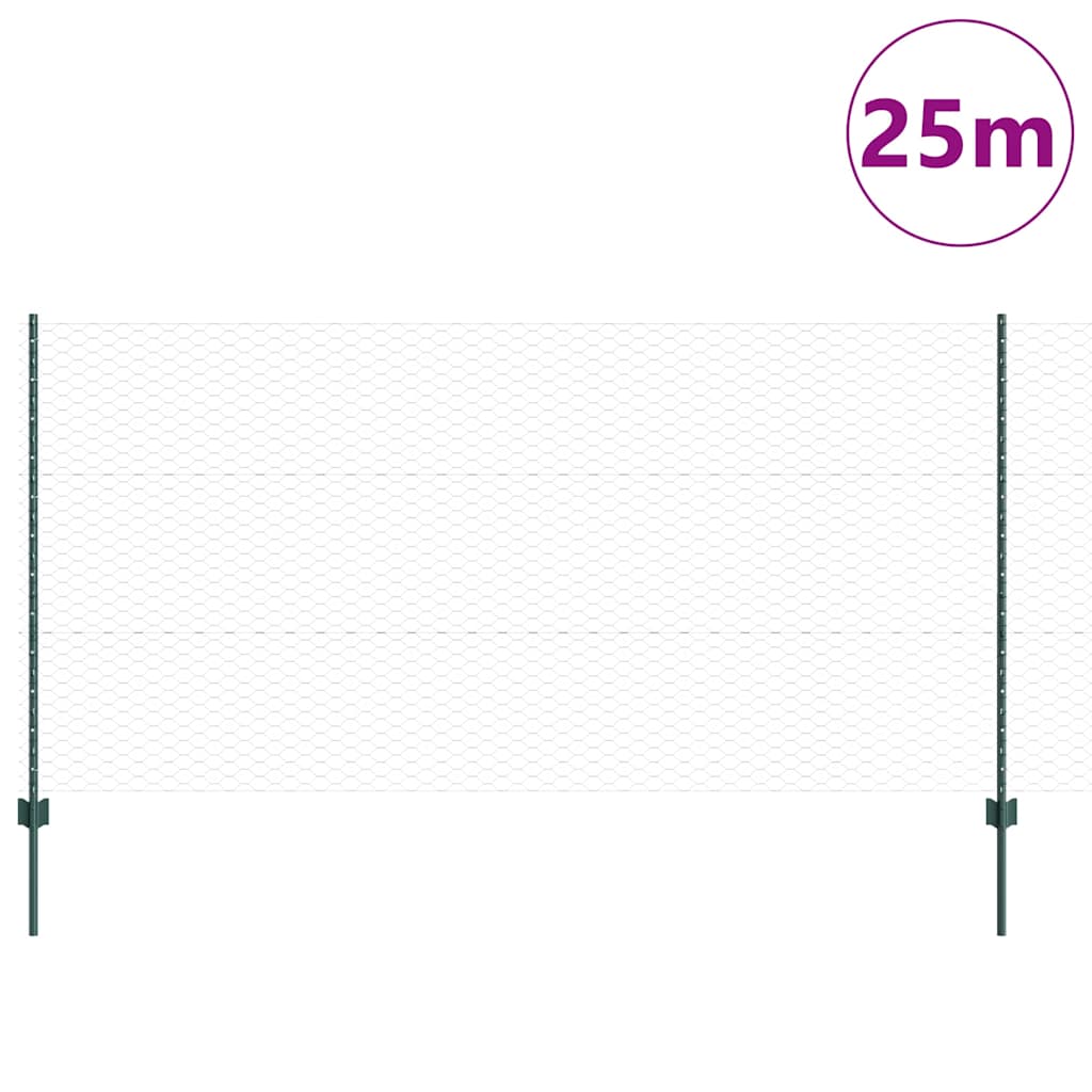 Sekskantet hegn med stolpe 25 x 1,2 m PVC-belagt stål Grøn Mesh