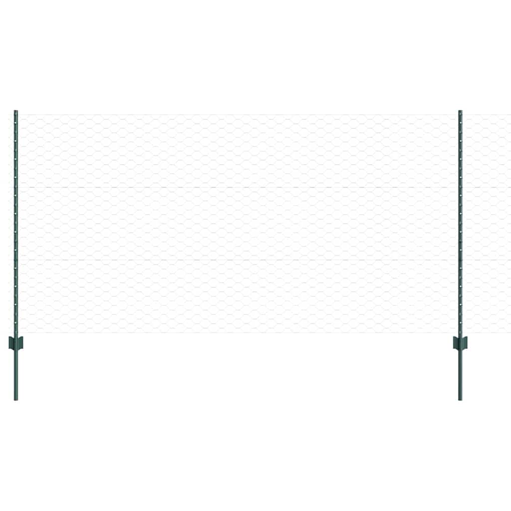 Sekskantet hegn med stolpe 25 x 1,2 m PVC-belagt stål Grøn Mesh