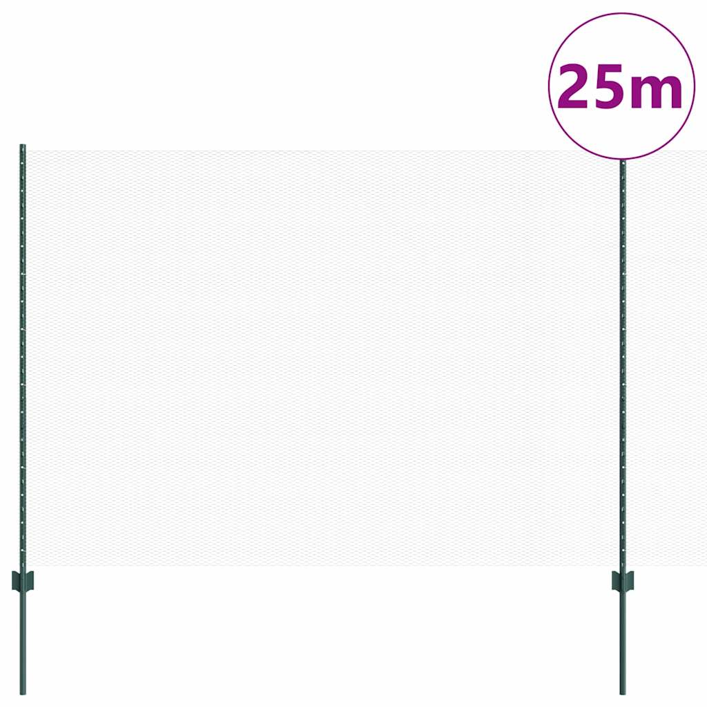Sekskantet hegn med stolpe 25 x 1,5 m PVC-belagt stål Grøn Mesh