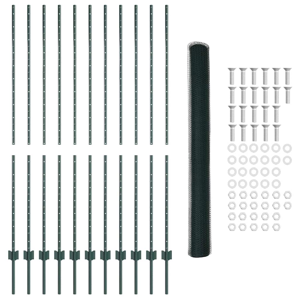 Sekskantet hegn med stolpe 25 x 1,5 m PVC-belagt stål Grøn Mesh