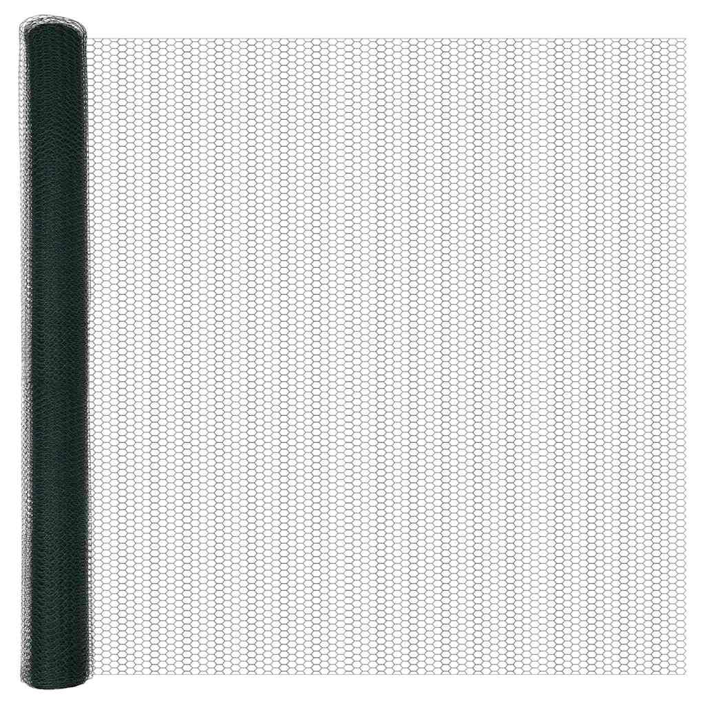Sekskantet hegn med stolpe 25 x 1,5 m PVC-belagt stål Grøn Mesh