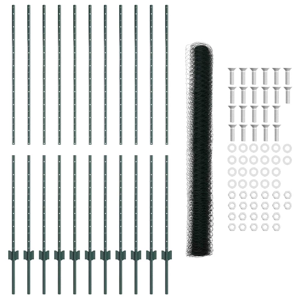 Sekskantet hegn med stolpe 25 x 1,5 m PVC-belagt stål Grøn Mesh