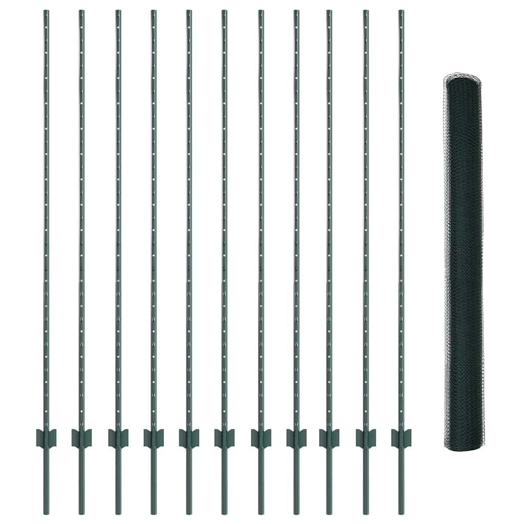 Sekskantet hegn med stolpe 25 x 1,6 m PVC-belagt stål Grøn Mesh