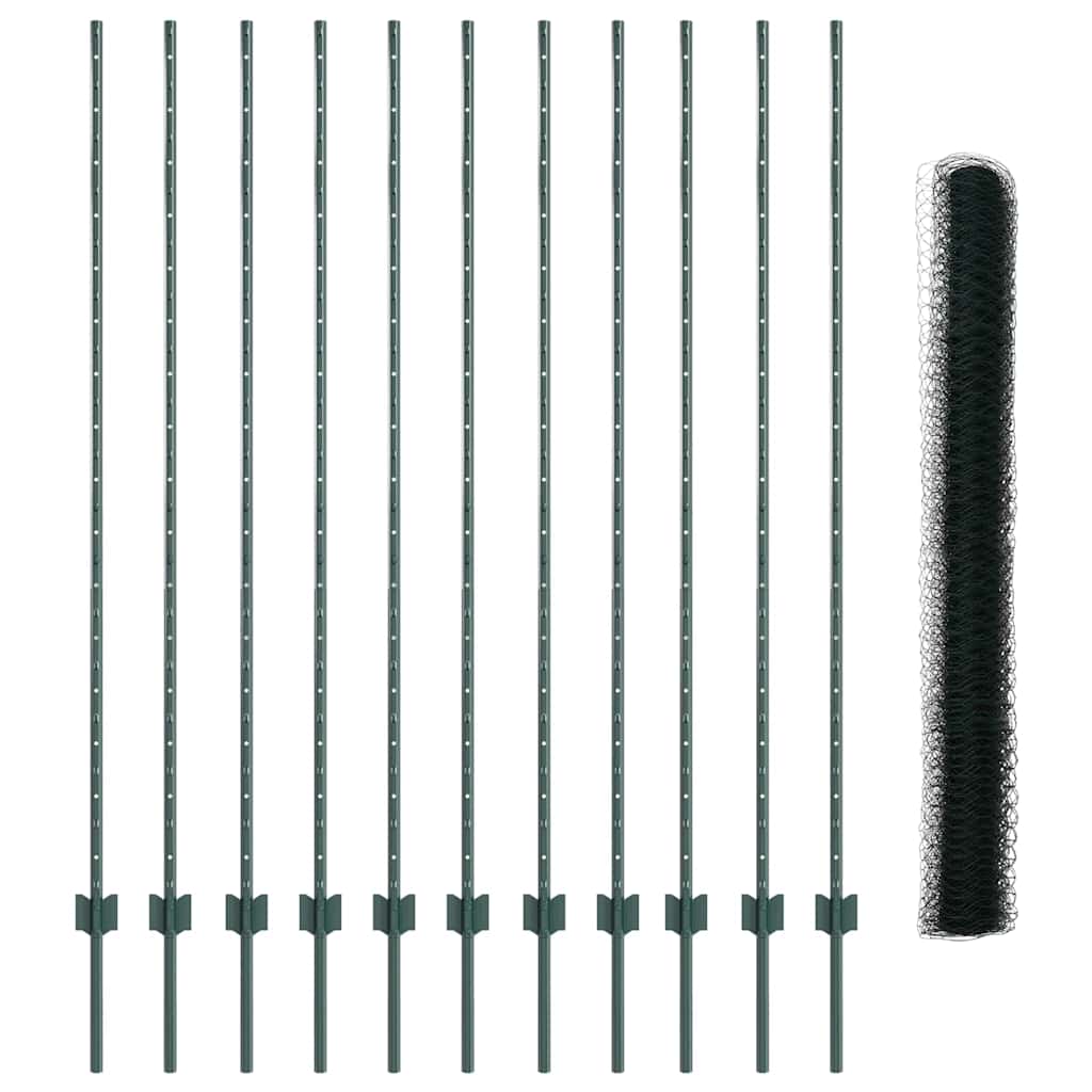 Sekskantet hegn med stolpe 25 x 1,6 m PVC-belagt stål Grøn Mesh