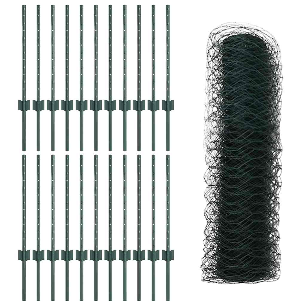 Sekskantet hegn med stolpe 50 x 0,5 m PVC-belagt stål Grøn Mesh