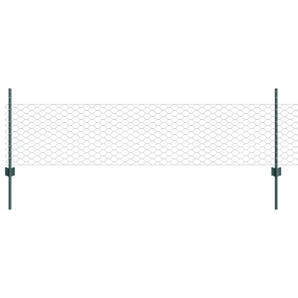 Sekskantet hegn med stolpe 50 x 0,5 m PVC-belagt stål Grøn Mesh