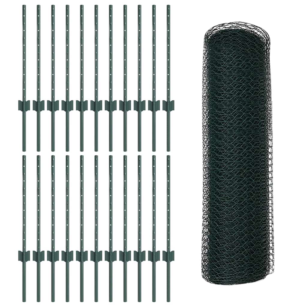 Sekskantet hegn med stolpe 50 x 0,6 m PVC-belagt stål Grøn Mesh