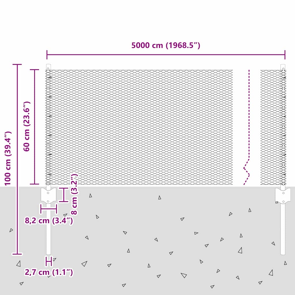Sekskantet hegn med stolpe 50 x 0,6 m PVC-belagt stål Grøn Mesh