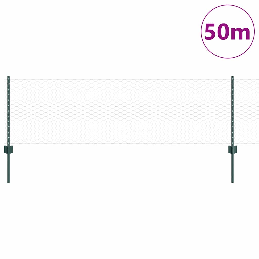 Sekskantet hegn med stolpe 50 x 0,6 m PVC-belagt stål Grøn Mesh