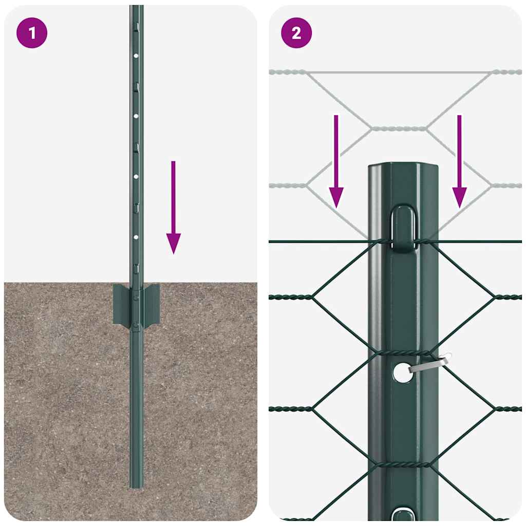 Sekskantet hegn med stolpe 50 x 0,6 m PVC-belagt stål Grøn Mesh