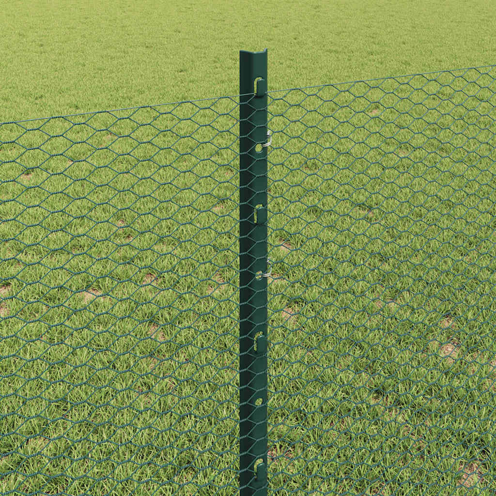 Sekskantet hegn med stolpe 50 x 0,8 m PVC-belagt stål Grøn Mesh