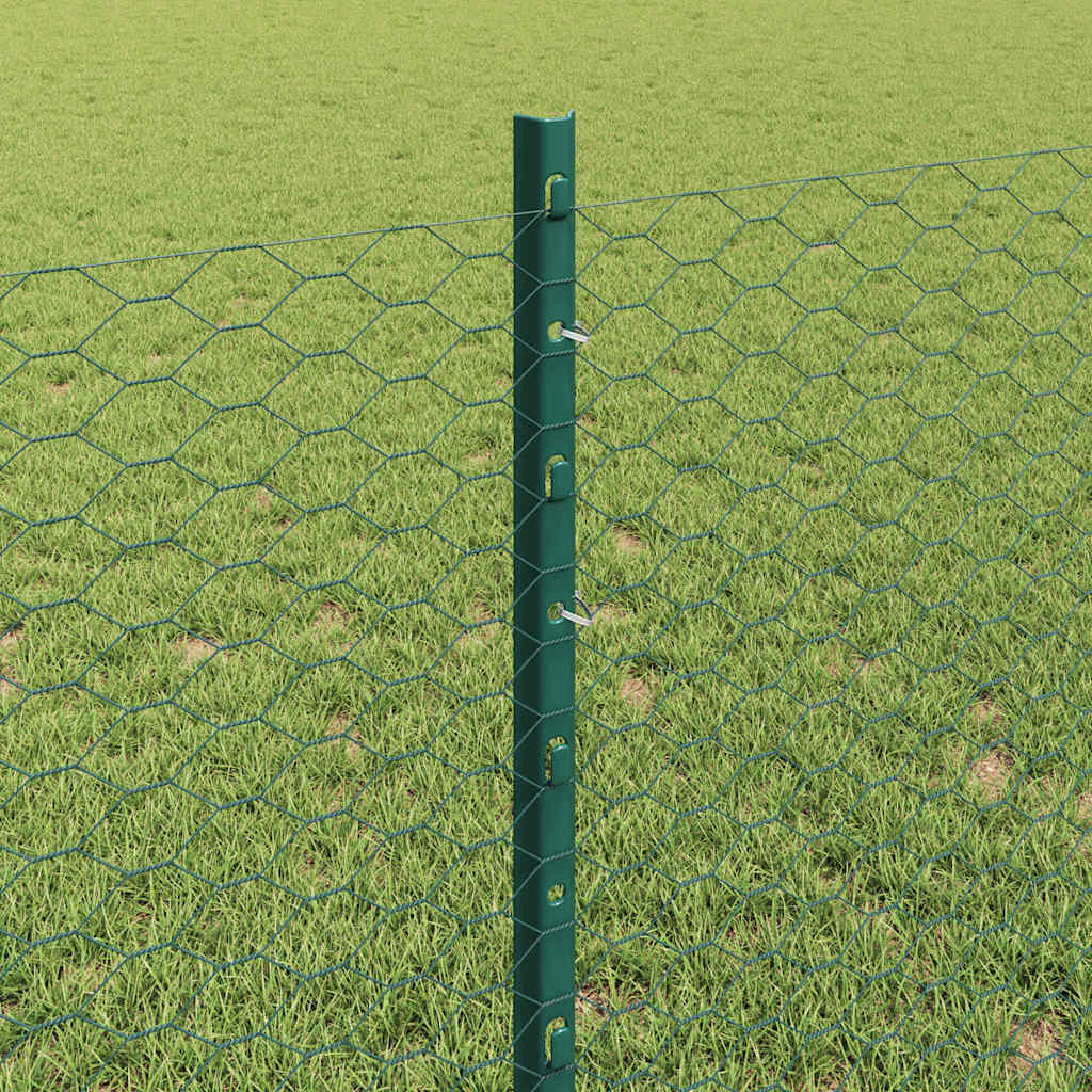 Sekskantet hegn med stolpe 50 x 0,8 m PVC-belagt stål Grøn Mesh