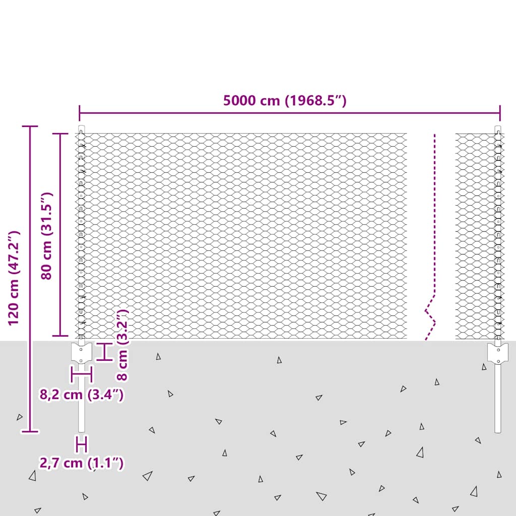 Sekskantet hegn med stolpe 50 x 0,8 m PVC-belagt stål Grøn Mesh