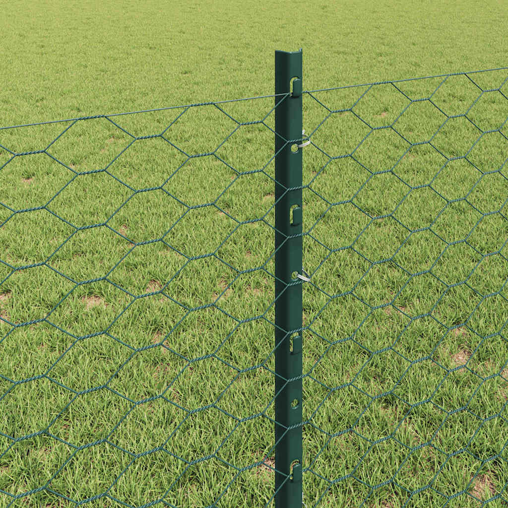 Sekskantet hegn med stolpe 50 x 0,8 m PVC-belagt stål Grøn Mesh
