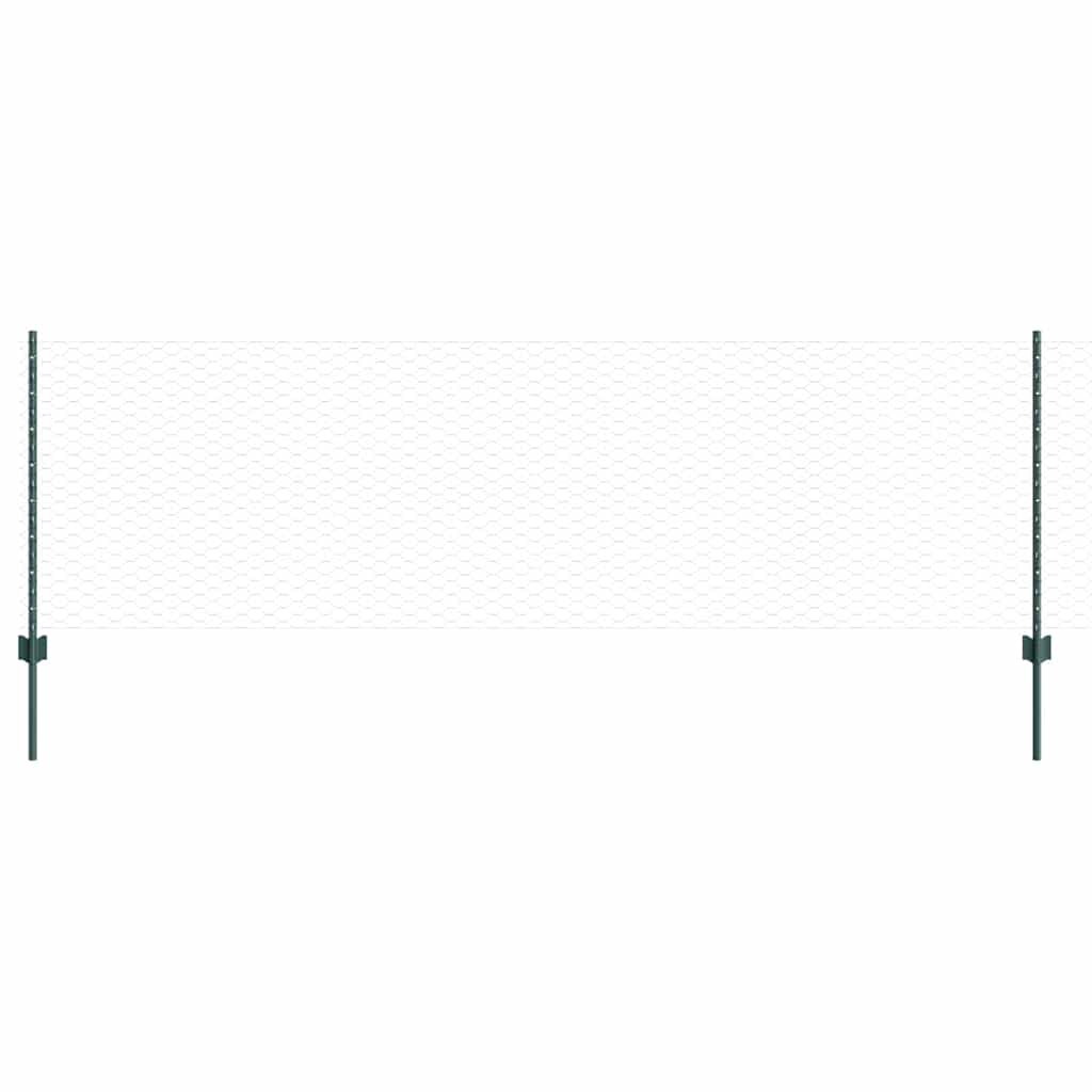 Sekskantet hegn med stolpe 50 x 0,8 m PVC-belagt stål Grøn Mesh