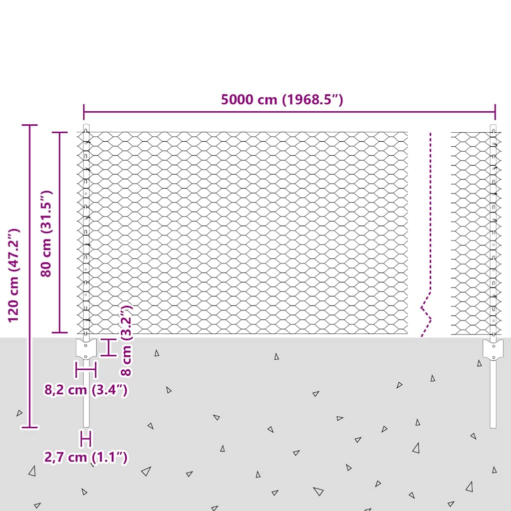 Sekskantet hegn med stolpe 50 x 0,8 m PVC-belagt stål Grøn Mesh