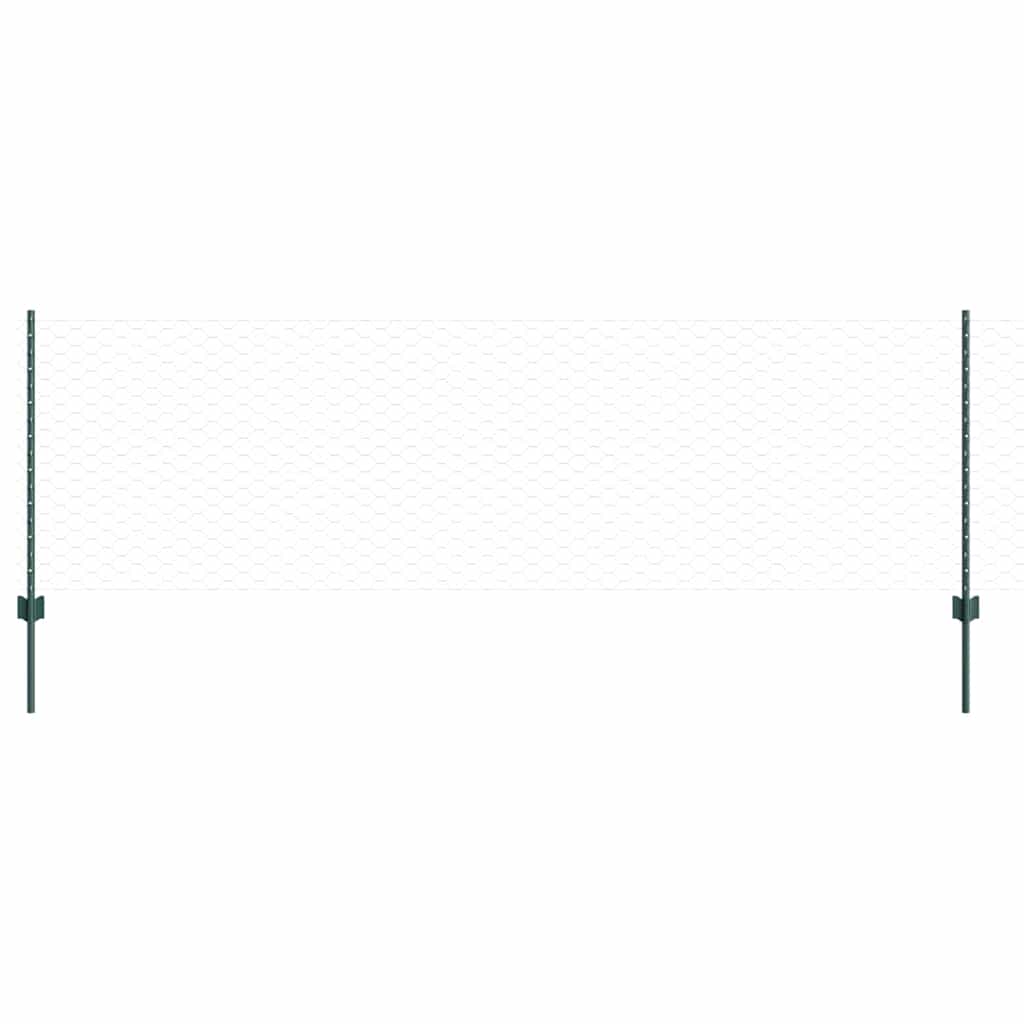 Sekskantet hegn med stolpe 50 x 0,8 m PVC-belagt stål Grøn Mesh