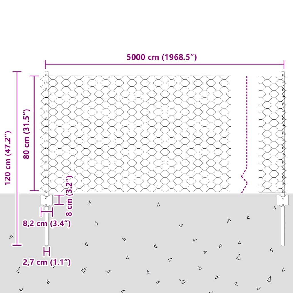 Sekskantet hegn med stolpe 50 x 0,8 m PVC-belagt stål Grøn Mesh