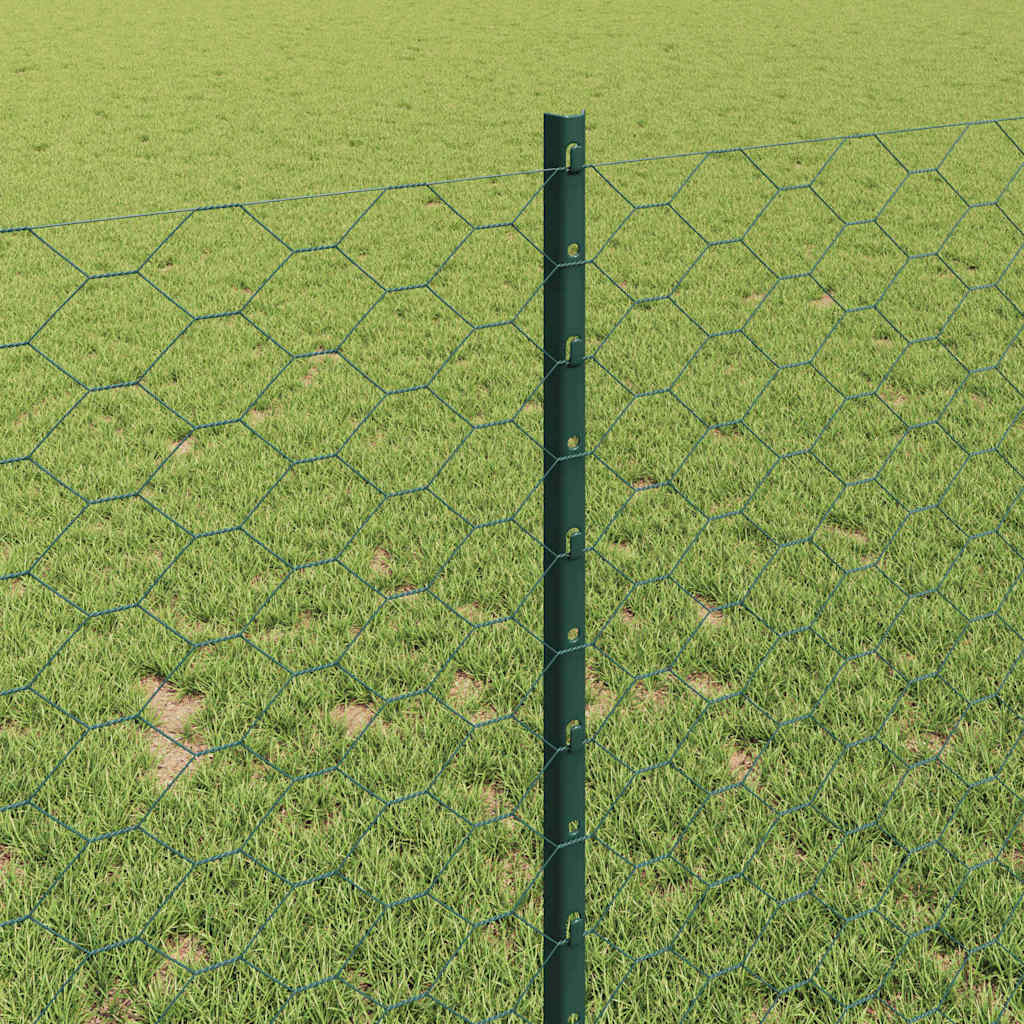 Sekskantet hegn med stolpe 50 x 1 m PVC-belagt stål Grøn Mesh