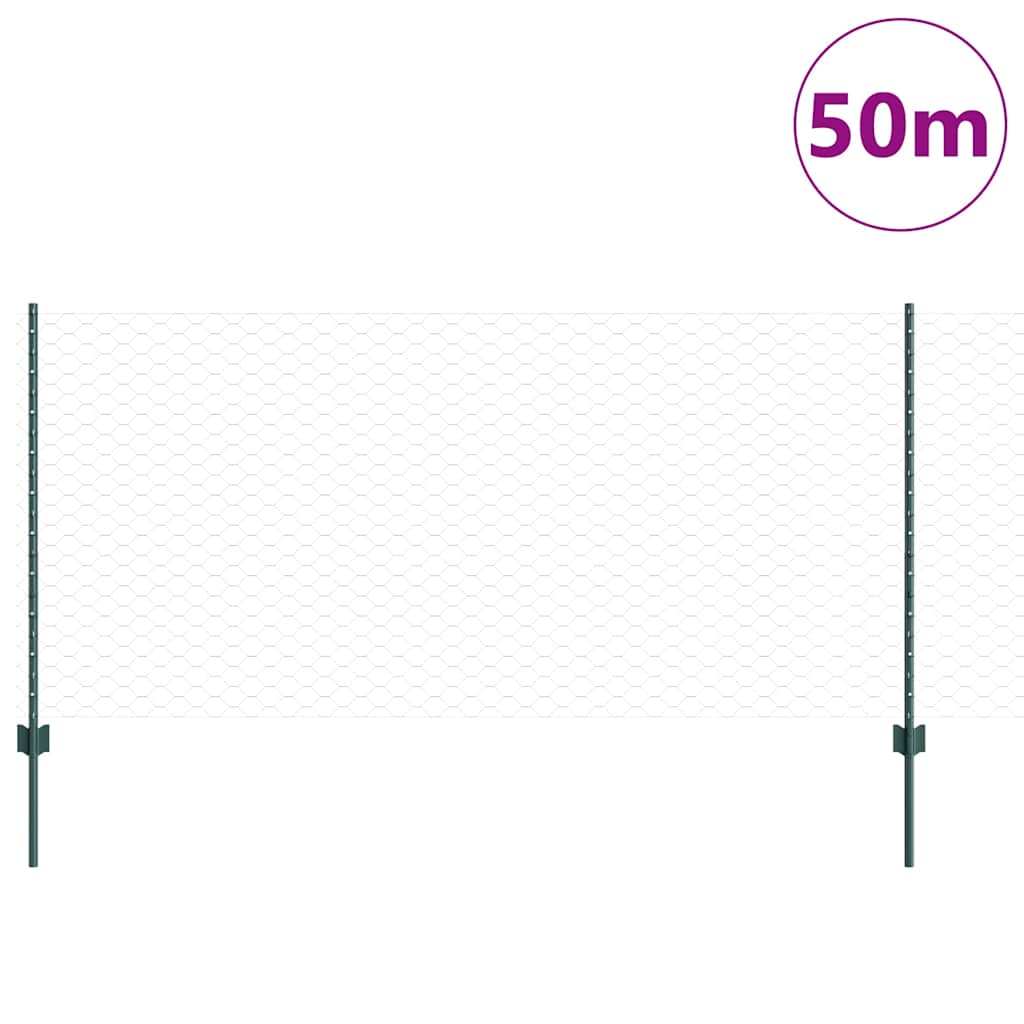 Sekskantet hegn med stolpe 50 x 1 m PVC-belagt stål Grøn Mesh