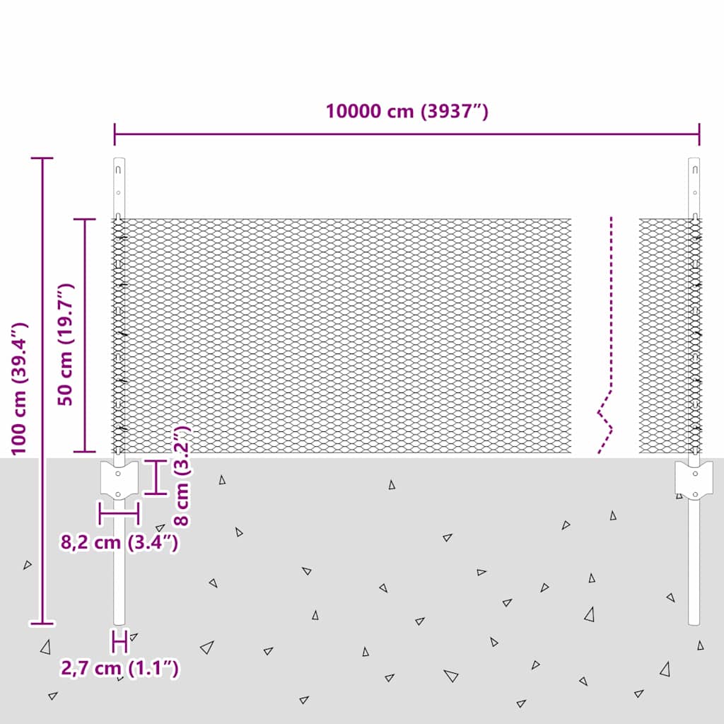 Sekskantet hegn med stolpe 100 x 0,5 m PVC-belagt stål Grøn