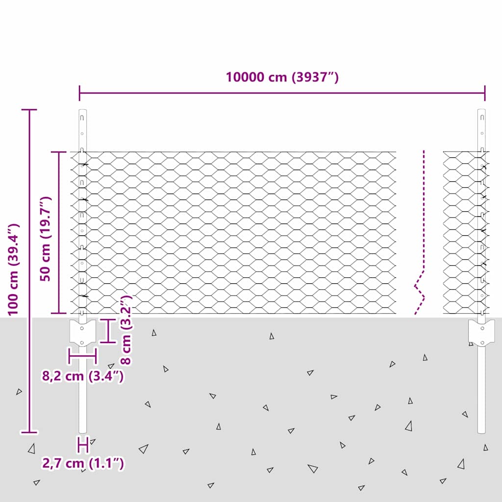 Sekskantet hegn med stolpe 100 x 0,5 m PVC-belagt stål Grøn
